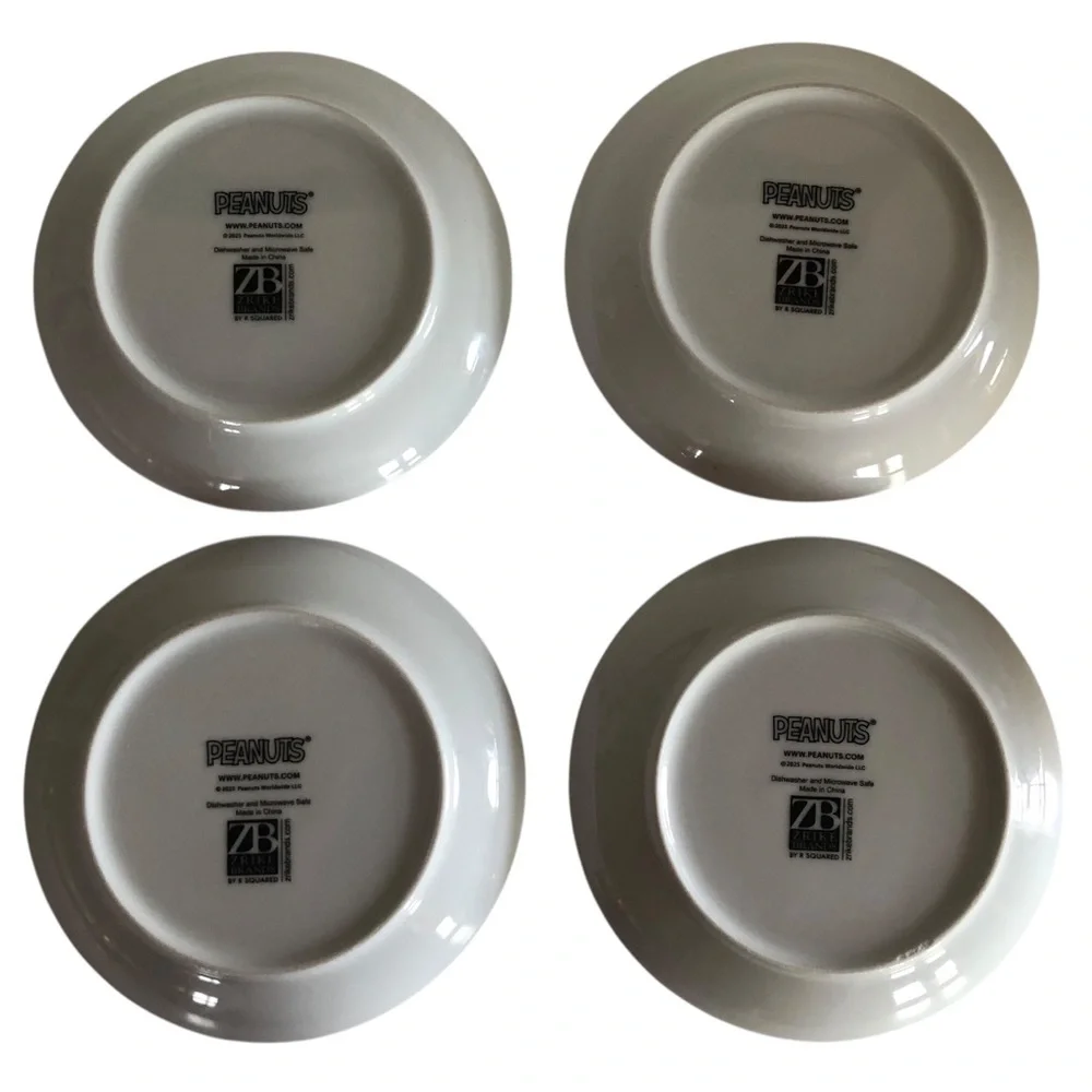 PEANUTS NEW Halloween Party Scene Set of 4 Appetizer Dessert Plates Pink Rare